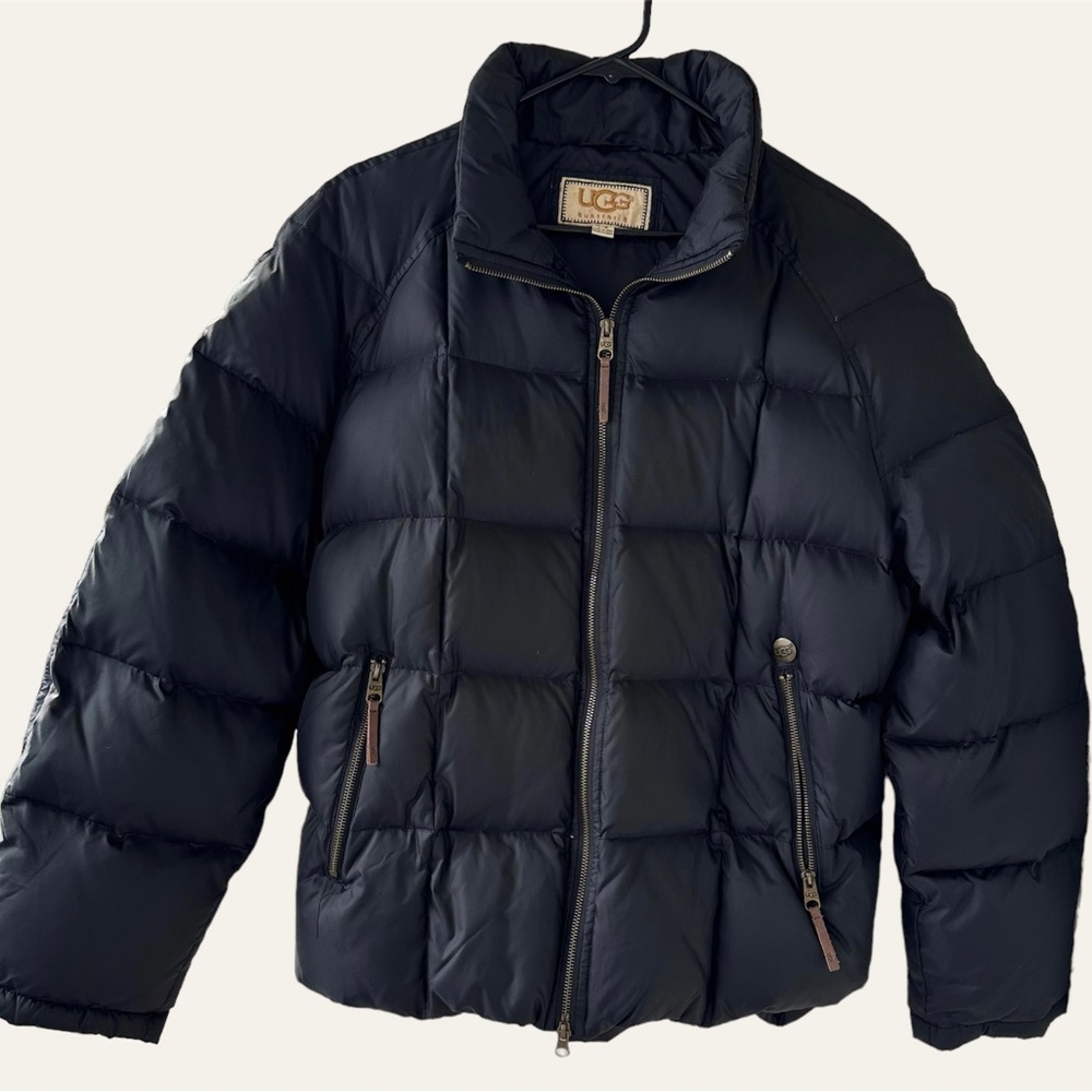 UGG Australia Puffer Jacket Women Size L Black Down Lined Zip Up Winter Coat